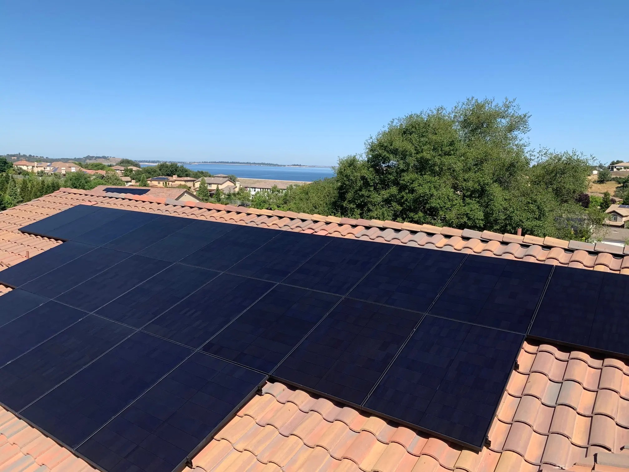 Rooftop solar array on a tile roof